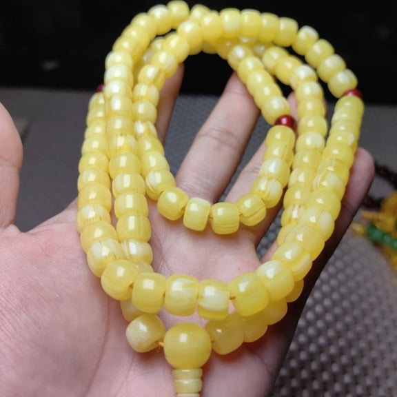 Natural Beeswax 108 Beads Adjustable Mala Bracelet Barrel Bead Prayer Meditation Jewelry for Men