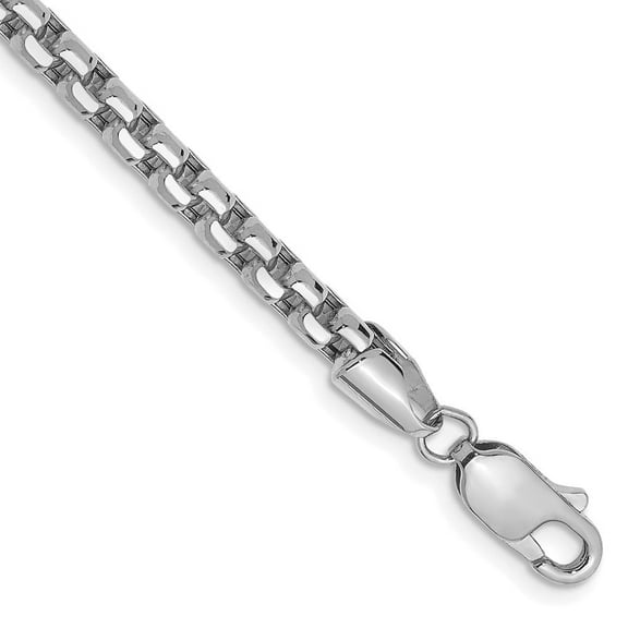 14K White Gold 3.6mm Semi-Solid Round Box Chain Bracelet for Women 7"