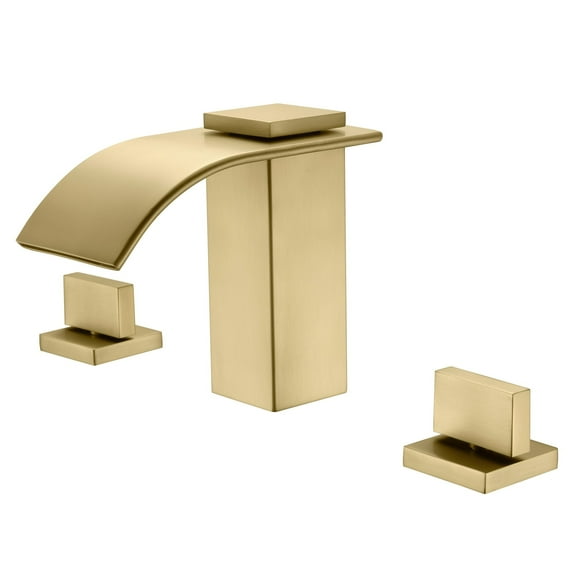 Brushed Gold Waterfall Bathroom Faucet 3 Hole 8 inch Widespread Sumerain