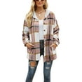 thumbnail image 1 of KOMOO Women Plaid Flannel Hooded Jacket Long Sleeve Drawstring Plaid Long Jackets Fall Winter Warm Coat, 1 of 5