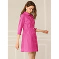 thumbnail image 4 of INSPIRE CHIC Women's 3/4 Sleeve Button Front Flare Mini Shirt Dress, 4 of 6
