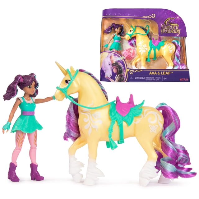 Unicorn Academy, Ava & Leaf Set with 2 Riding Accessories & Hair Styling Tool, Dolls & Unicorn Toys for Girls Ages 4 and up