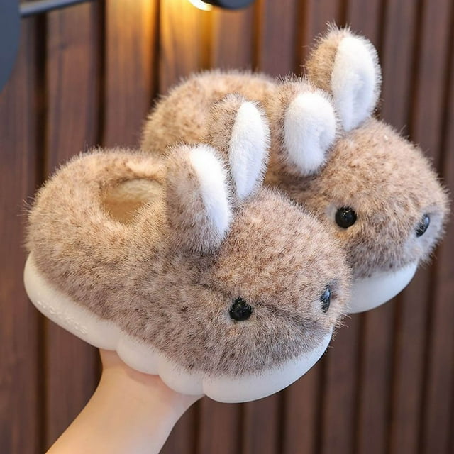 RXIRUCGD Winter Children Add Plush Non-slip Keep Warm Home Cotton Slippers( Café, Taille:24