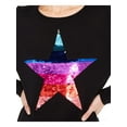 thumbnail image 3 of INC Womens Rainbow Star Sequinned Ribbed Trim Sweater Black XS, 3 of 4