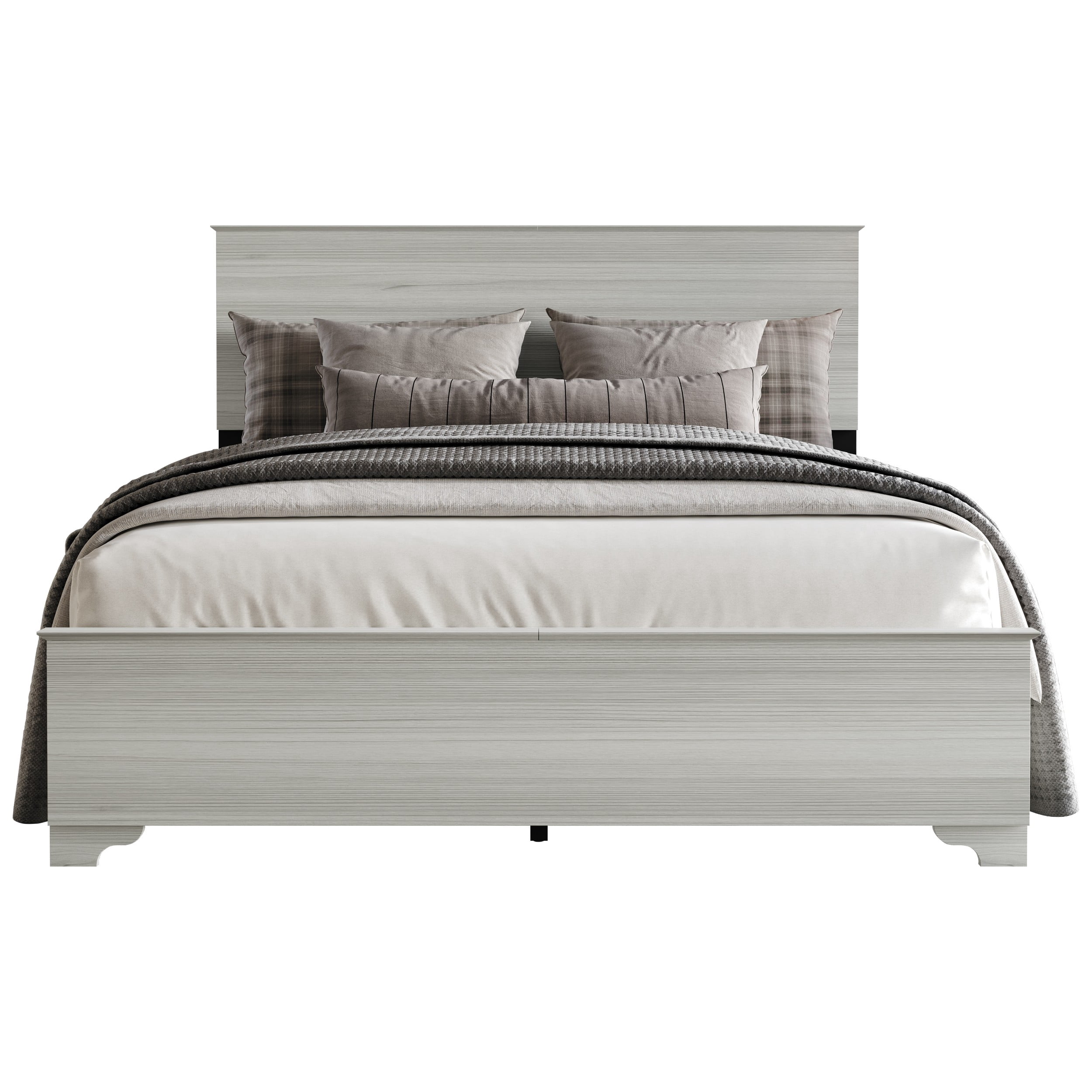Home Design Harley King Panel Bed Frame With Wood Headboard & Footboard, Require Box Spring, Light Gray, Easy Assembly