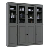 Palace Imports 100% Solid Wood Kitchen Pantry Storage Cabinet with Glass Doors, Adjustable Shelves and 2-Drawers, Gray