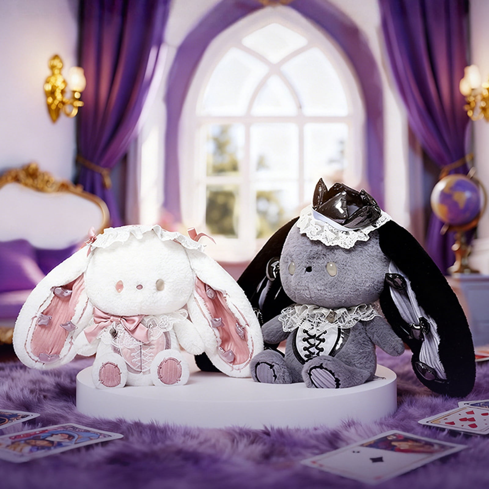 Stuffed Bunny Plush, Stuffed Bunny Rabbit, 12inPink, Heart Plush, Plush Doll, Bunny Ears, Bunny Toy, Black Lace, Lace Fabric, Silver Decor, Bunny Stuffed Animal, 1 Pc