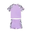 thumbnail image 3 of Tankini for Girls Two Piece Swimsuit Ruffle Floral Summer Girls' Children's Separate Round Neck Short Sleeved Swimsuit With Cow Shaped Heart Print On Both Sides Short Pants Set for 8-13 Years, 3 of 8