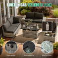 thumbnail image 5 of LazySunsets 7 Piece Outdoor Patio Wicker Conversation Set, Gray Rattan Sofa with Black Cushions, Coffee Table & Fire Pit Table, 5 of 7