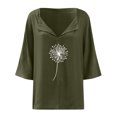 thumbnail image 5 of B91xZ Hauts pour Femmes Manches Courtes Décontractées Col en V Printemps Blouses de Plage Amples, Vert Armée TTG, 5 of 5