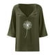 thumbnail image 4 of Gibobby Camiseta de Manga Corta con Cuello en V Camisas con cuello en V y estampado diente león para mujer, blusa manga corta algodón y lino, blusas informales hol(Verdemilitary,M), 4 of 5