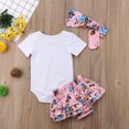 thumbnail image 3 of Diconna Girl's 3Pcs Romper Set, Triangle Tops with Flower Shorts and Headband, 3 of 6