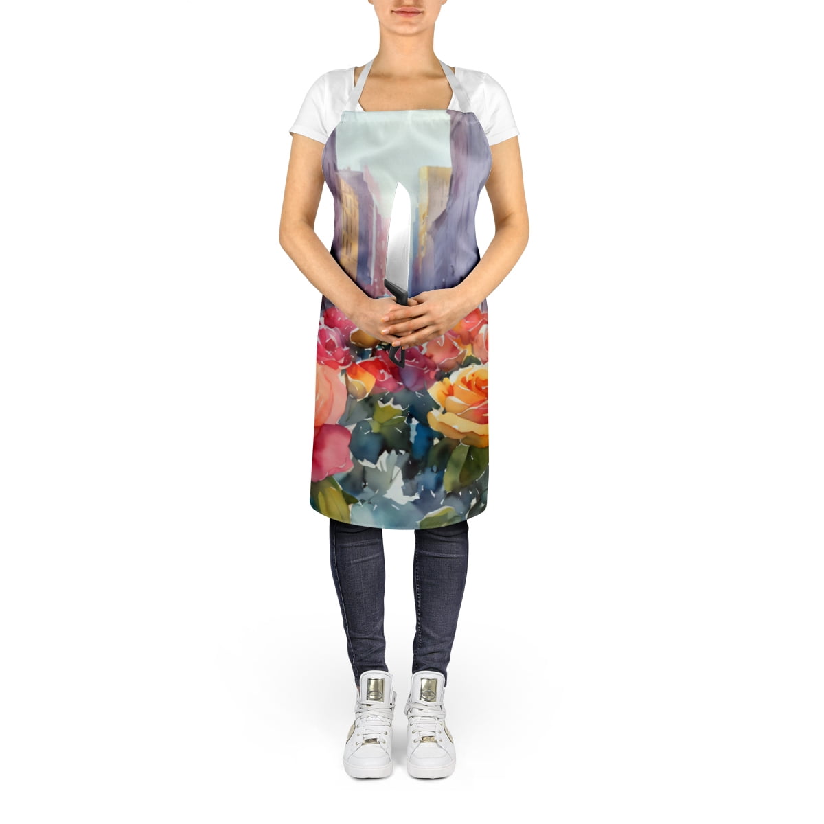 New York Roses in Watercolor Apron 27 in x 30 in
