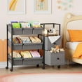 thumbnail image 5 of Kids Toy Organizers and Storage Bins - 7 Storage Bins + 2 Fabric Drawers + 1 Bookshelf, Playroom Storage, Mobile Cart Organizer for Toy, Clothes, Blankets and Books - Black, 5 of 7