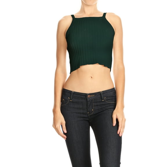 Women's Ribbed Knit Shirt Summer Basic Sleeveless Cami Crop Top