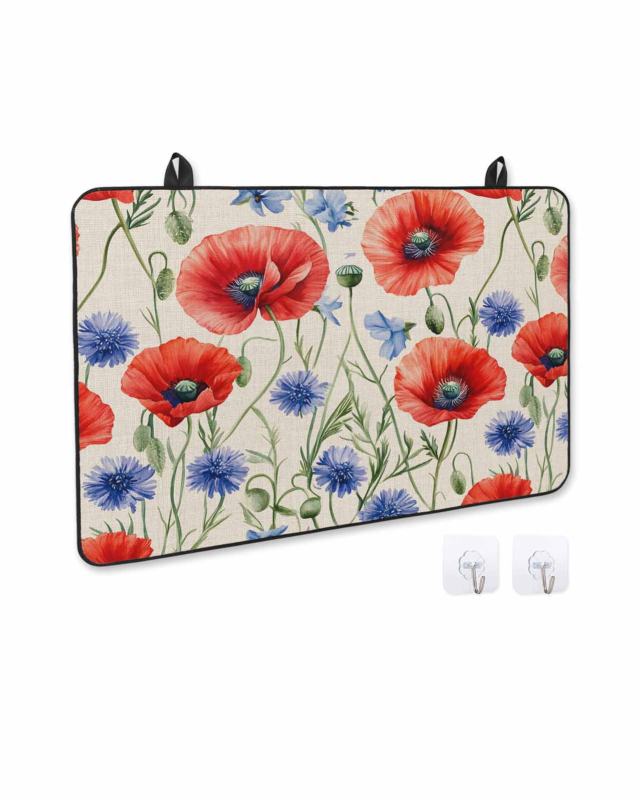 nqOlkjepod Large Induction Cooktop Protector Mat 28.5"x20.5", Red Blue Flowers Stove Top Covers for Electric Stove, Patriotic Poppy Floral Summer Country Stove Burner Cover Mats Stove Cover