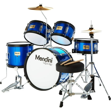Mendini By Cecilio Kids Drum Set - Starter Drums Kit with Bass, Toms, Snare, Cymbal, Hi-Hat, Drumsticks & Seat - Musical Instruments Beginner Sets Teen And Tween, Blue Drum Set