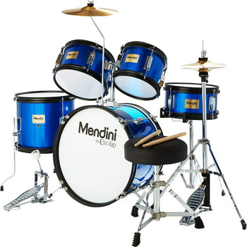 Mendini By Cecilio Kids Drum Set - Starter Drums Kit with Bass, Toms, Snare, Cymbal, Hi-Hat, Drumsticks & Seat - Musical Instruments Beginner Sets, Blue Drum Set