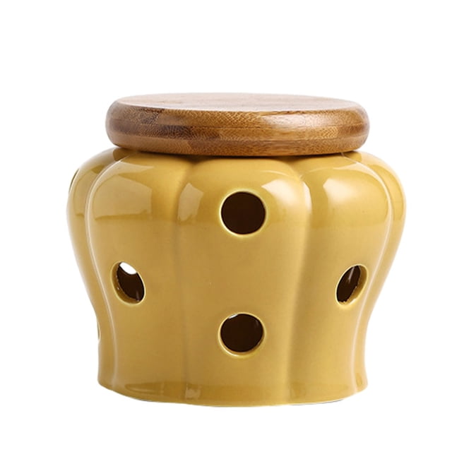 fastboy Garlic Storage Jar Large Capacity Ceramic Pot With Lid Durable For Long Time Made With Ceramic Yellow