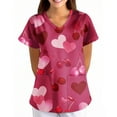 thumbnail image 3 of Valentine's Day Comfortable Scrubs Women's Love Heart V Neck Scrub Top, 3 of 4