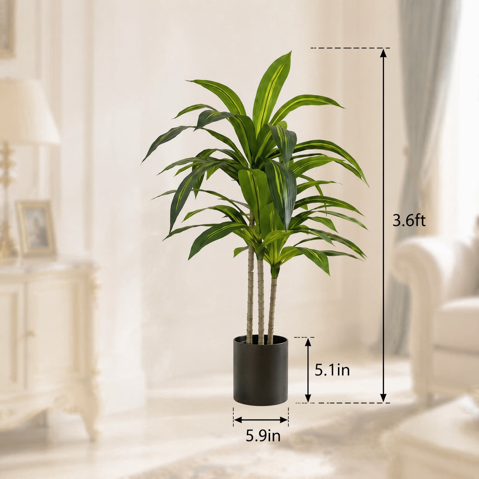 BEAUTYPEAK 3.6FT Artificial Dracaena Tree Fake Plants for Indoor Outdoor Decor, Black Pot
