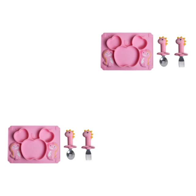Transemion Easy To Clean Baby Silicone Tableware Set For Promoting Healthy Eating Habits Made With Silicone Pink 2 2Set