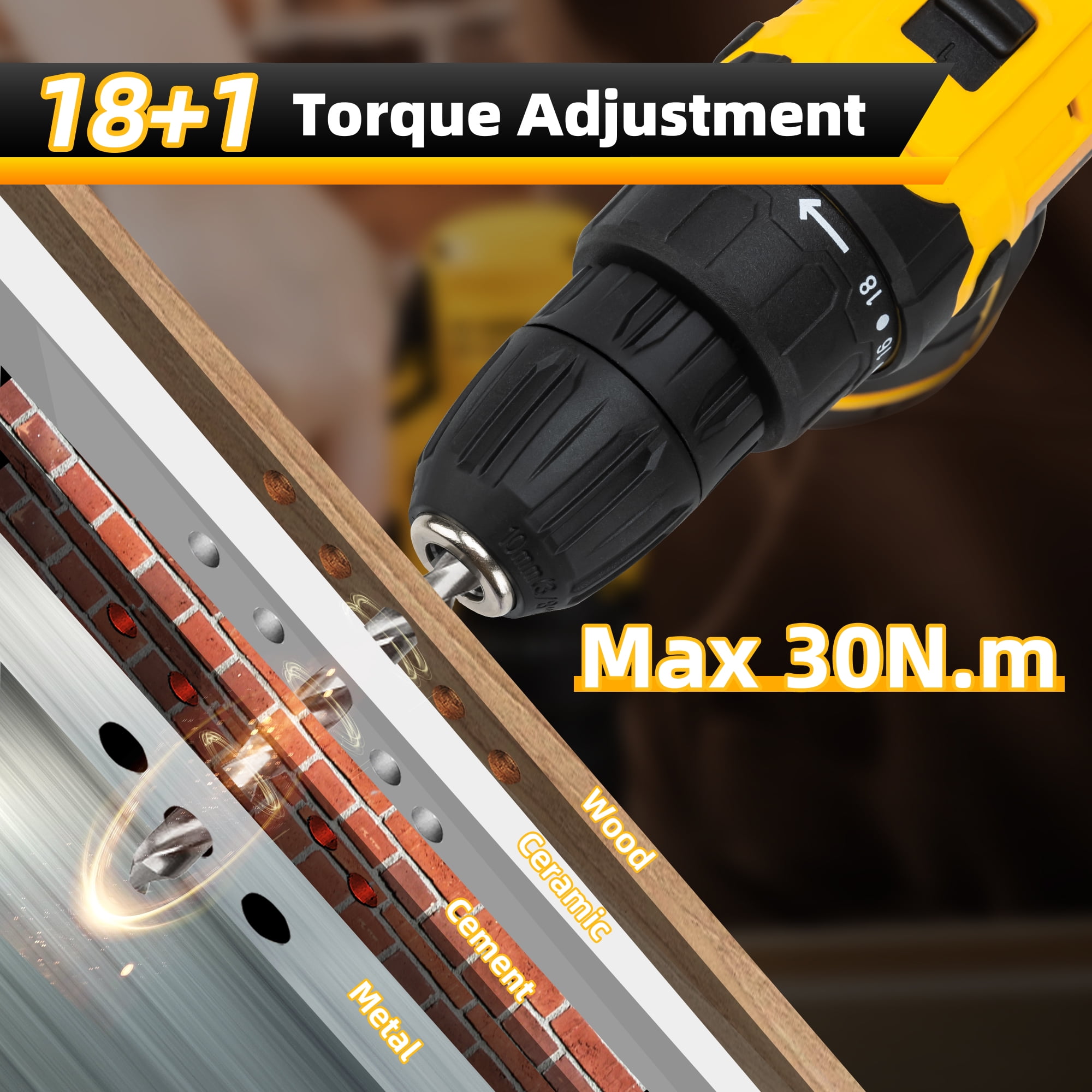 Deli 12V Max Lithium-Ion Cordless Impact Drill Driver Set, Electric Screwdriver Driver Tool Kit, 3/8" Keyless Chuck,,with 2.0Ah Battery,Charger