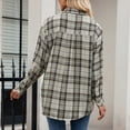 thumbnail image 4 of felwors Women's Plaid Flannel Button-Down Shirt - Oversized Long Sleeve Casual Shirt Jacket for Fall & Winter Beige, XL, 4 of 5