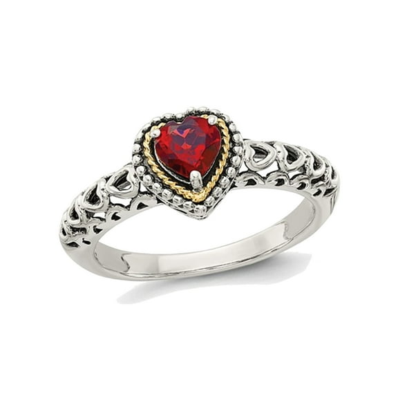 Gem & Harmony 5mm Garnet Ring in Sterling Silver with 14K Gold Accents for Women