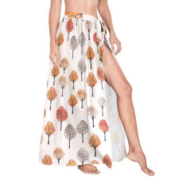 Women Sarong Wraps Autumn Trees Pattern Swimsuit Beach Pareo Bikini Coverups Skirt M