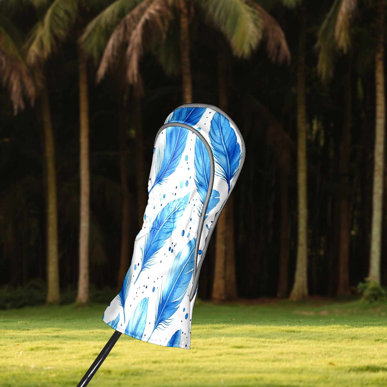 Golf Club Covers, Blue Feathers Premium PU Leather Driver Hybrid Putter Head Covers with Velvet Lining, Waterproof Golf Gifts for Men Women