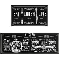 Funny Kitchen Rugs and Mats for Floor 2 Piece Set Non-Slip Kitchen Rules Mat Washable Black Kitchen Rug Runner Decor