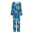 thumbnail image 4 of Womens Christmas Pajama Sets Fashion Printed Round Neck Long Sleeve Elastic Waist Pants Soft Lounge Sleepwear Set Blue M, 4 of 6