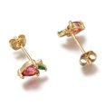 thumbnail image 2 of Brass Stud Earrings with Cubic Zirconia Ear Nuts Fruit Cerise Golden 8x5.5mmDIY, 2 of 2