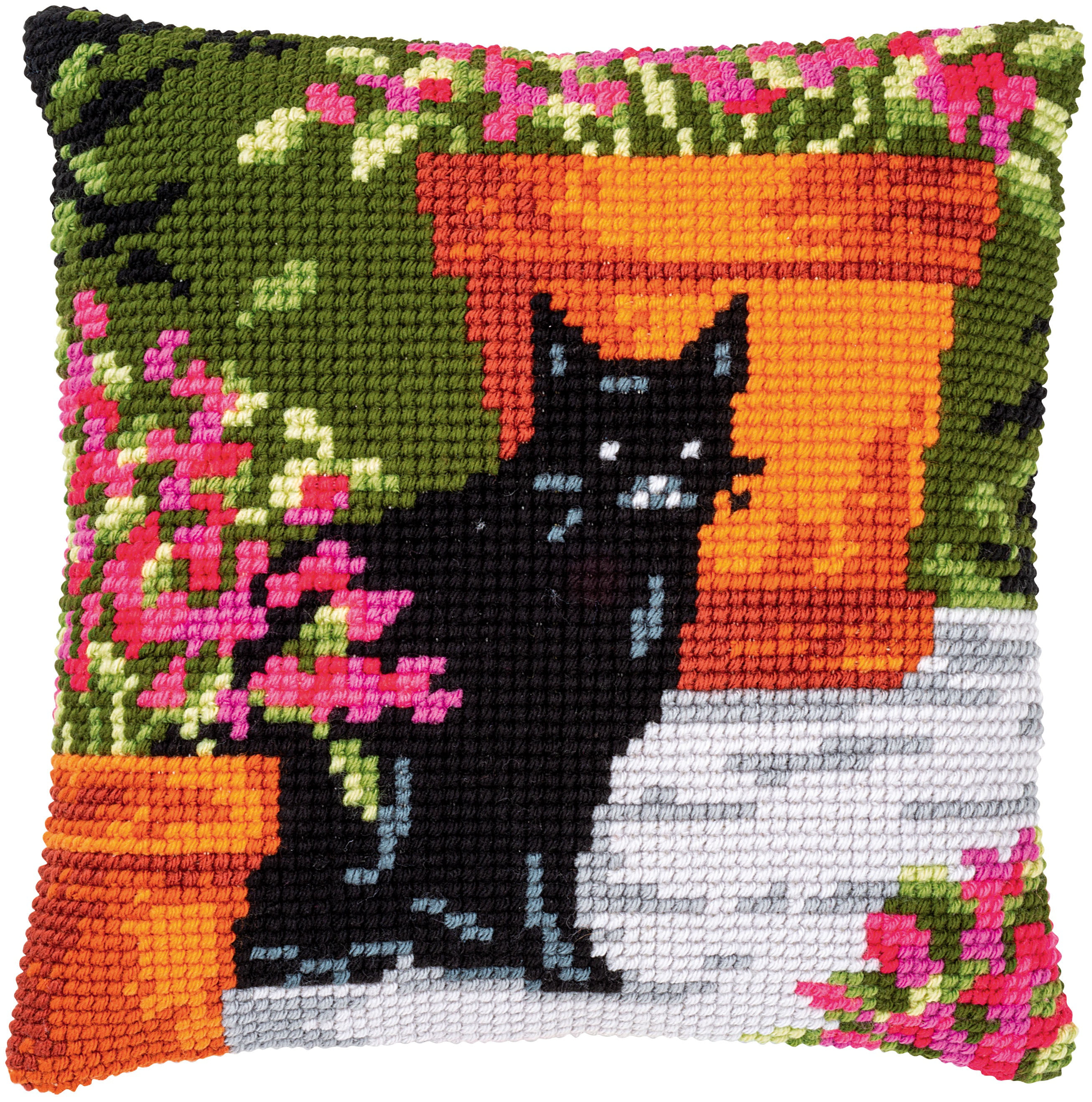 40 x 40 x 0,3 cm Multicoloured Cotton Vervaco Cross Stitch Cushion Kit Modern Cat