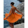 thumbnail image 5 of Burnt Orange Womens Loose-Fit Halter Mini Dress With Tie Front And Backless Design, 5 of 6