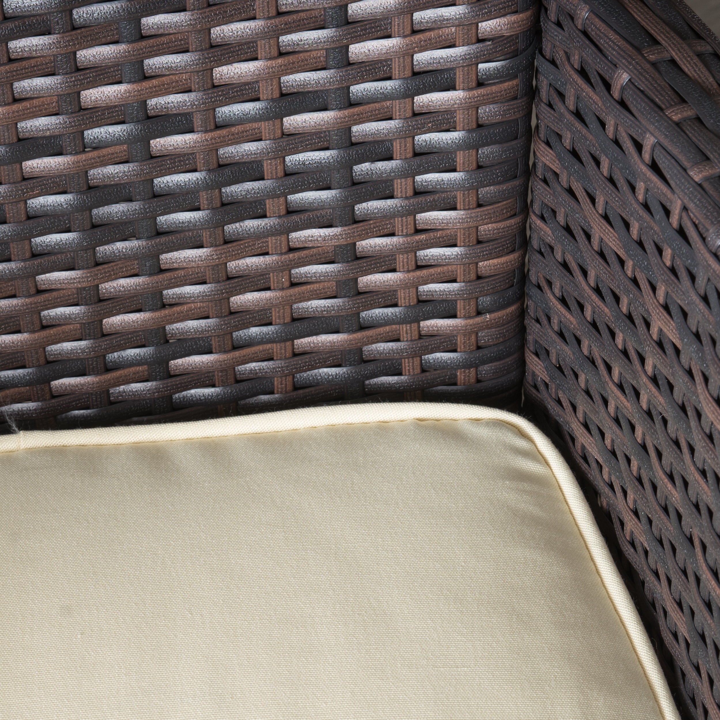 Rebecca Outdoor 5 Piece Wicker Square Dining Set with Cushions, Multibrown, Beige