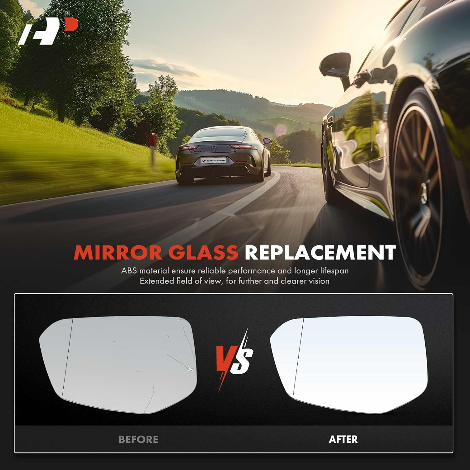 A-Premium Left Driver Side Non-Heated Mirror Glass with Backing Plate - Compatible with Honda Civic 2016-2021, Insight 2019-2021 - Exterior Side View Flat Mirror