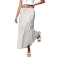 thumbnail image 5 of Pleated Skirts for Women Trendy Ruffle High Waisted Maxi Skirt Tiered Layered Smock Drawstring A Line Flowy Skirt White XL, 5 of 6