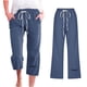 thumbnail image 1 of ICHUANYI Clearance Capris Pants For Women Casual Summer Cotton Linen 3/4 Pants Wide Leg Capris Lightweight Baggy Cropped Lounge Trousers(Navy, M) ICHUANYI WER2023081116533, 1 of 4