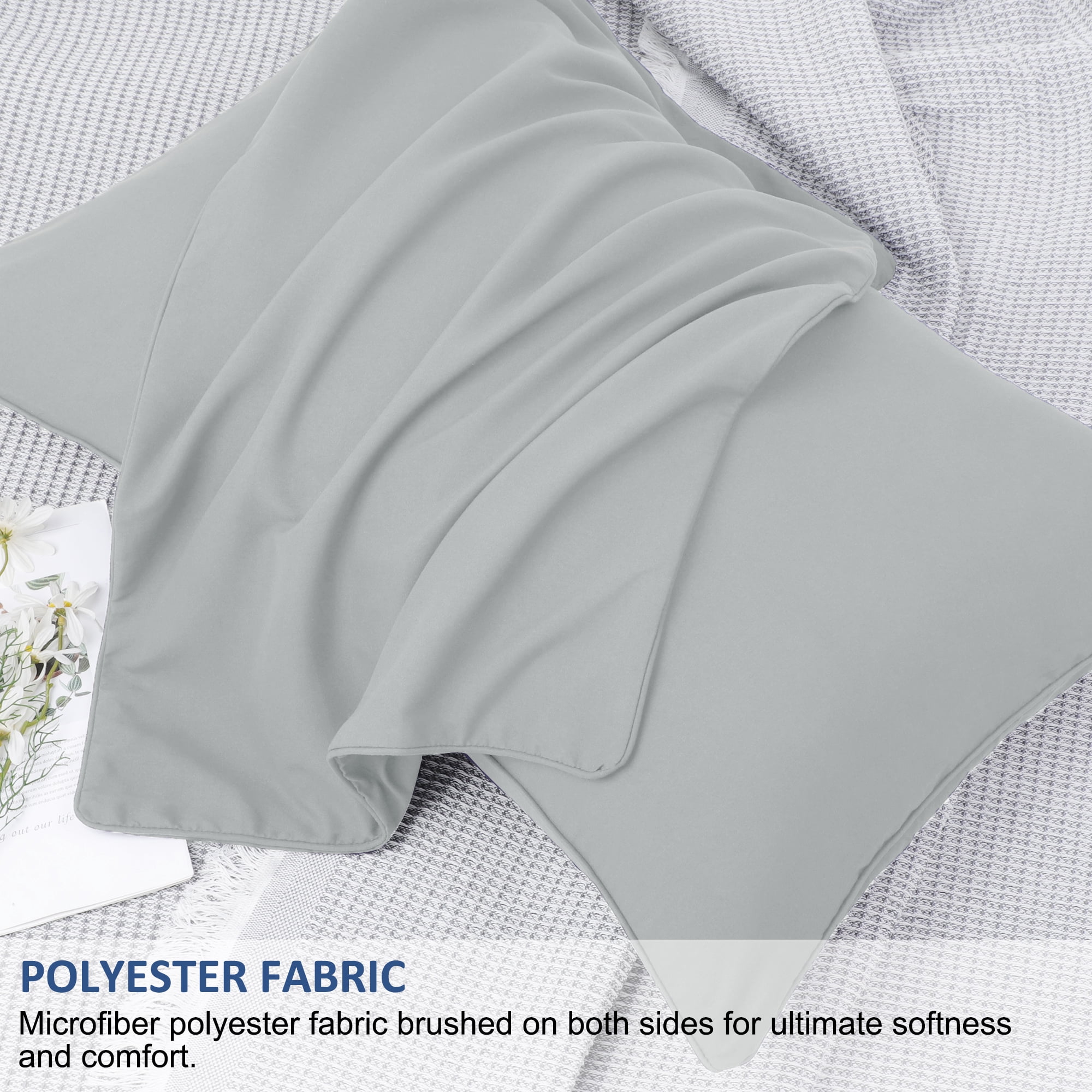 Unique Bargains 2Pcs Brushed Zipper Closure Microfiber Pillowcases Light Gray Standard