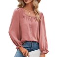 thumbnail image 1 of Blusas con botones TUNC de gasa con mangas abullonadas cuello cuadrado rosa XL, 1 of 4