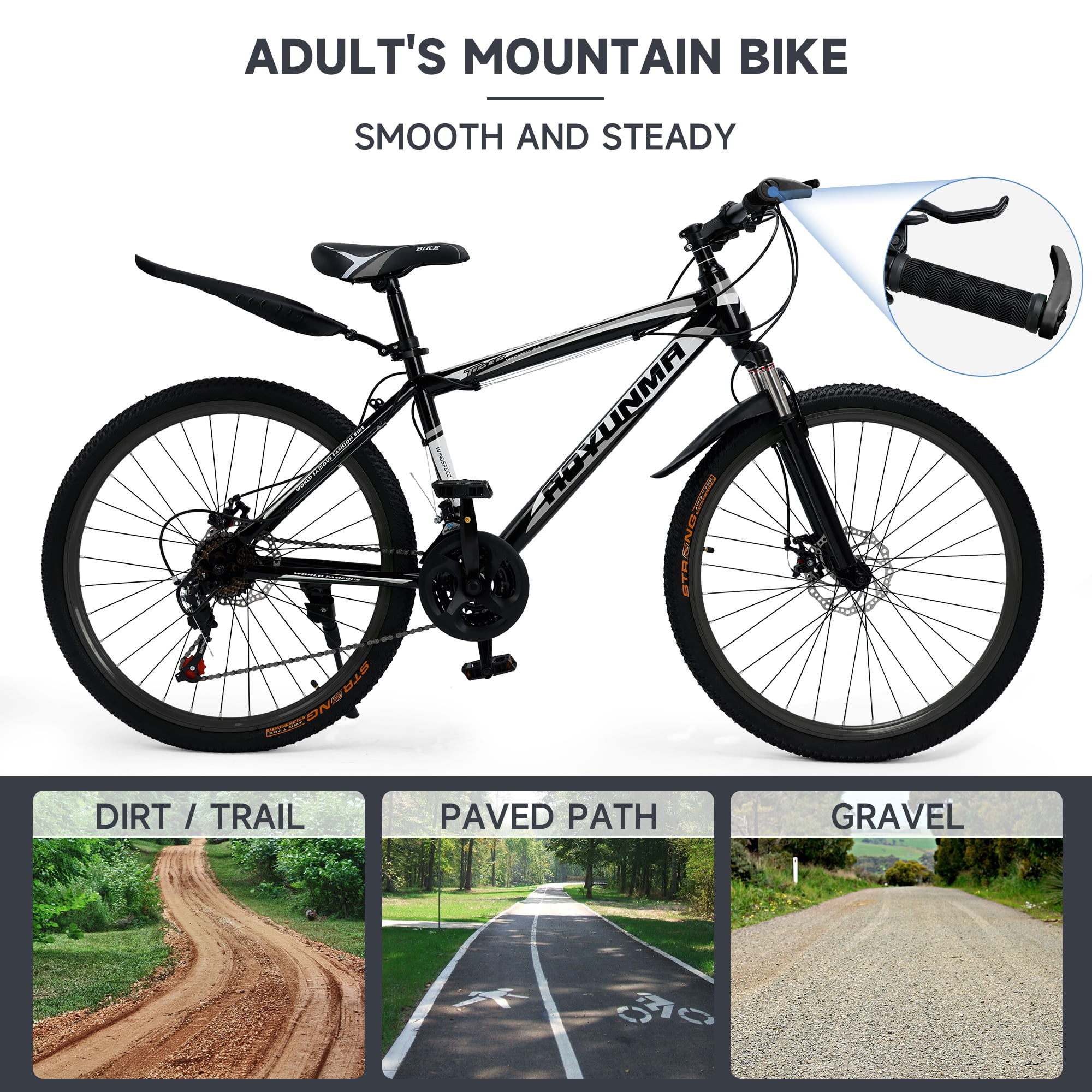 26" Mountain Bike for Men/Women, 24 Speed Shimano Twist Shifting, Front Suspension, Comfort Saddle Red/White/Blue/Green
