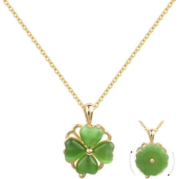 Four Leaf Clover Necklace for Women Gold Necklace Rotatable Lucky Clover Necklace Pendant Necklace Jade Necklaces for Women