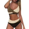 thumbnail image 2 of TEVEQ Women's Two Swimsuit High Waisted Bikini Sets Color Block Bathing Suits Swim Suits for Women 2025 Bikini Sets for Women Bathing Suit for Women Bikini 2025 New Triangle Bikini Sets Coffee S, 2 of 7