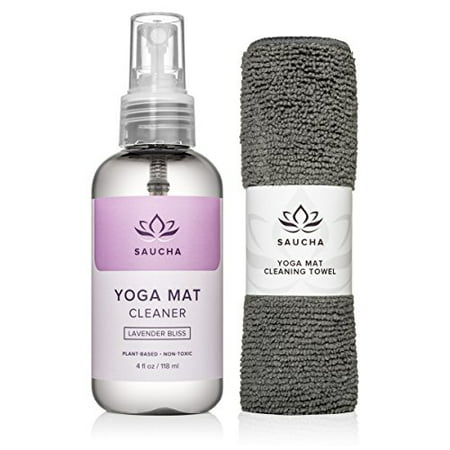 Saucha Natural Yoga Mat Cleaner 4oz Spray with Free Cleaning Towel Included | Restores and Refreshes, Plant-Based with Essential Oils (Lavender (Best Yoga Mat Cleaning Spray)