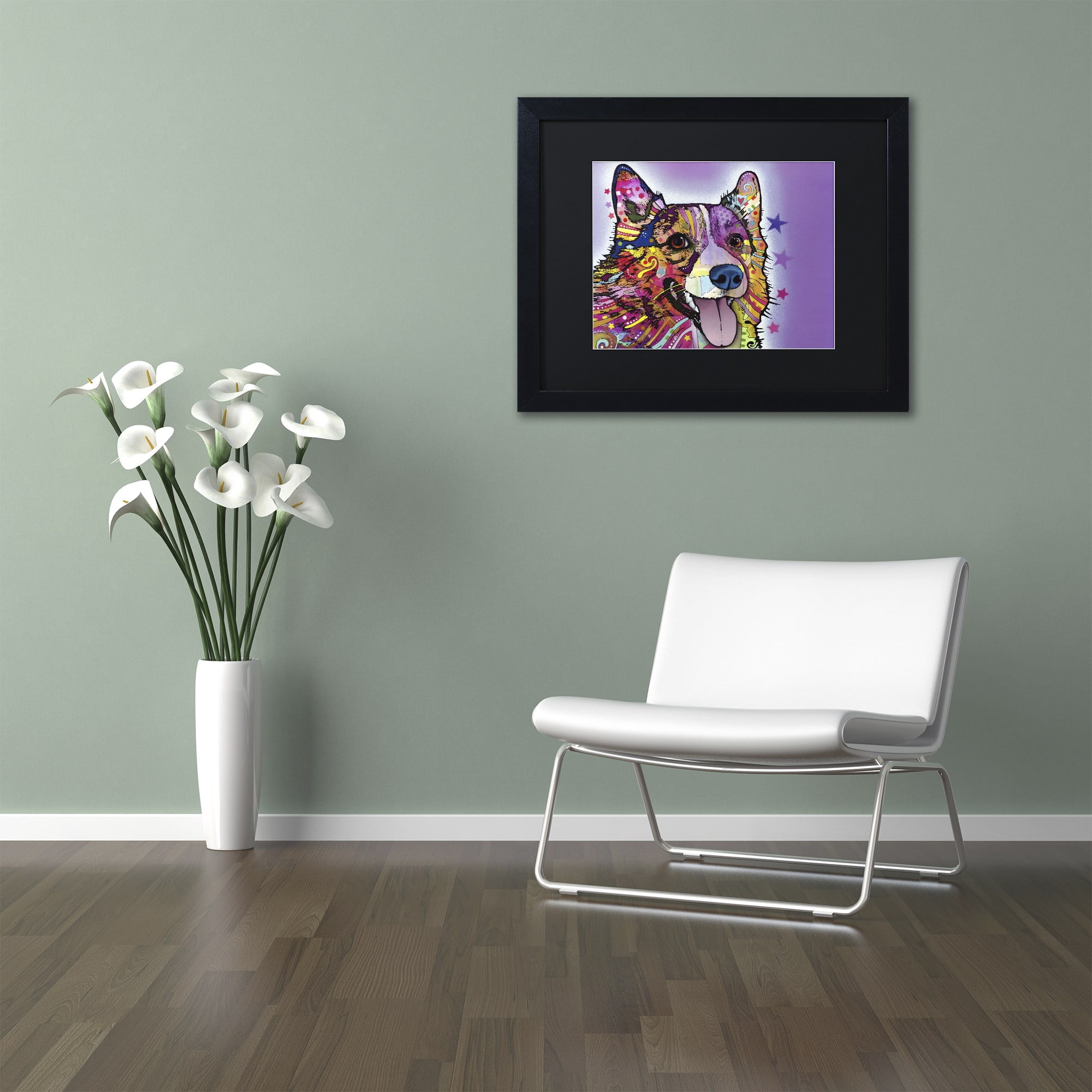 Trademark Fine Art "Corgi" Canvas Art by Dean Russo, Black Matte, Black Frame