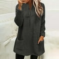 thumbnail image 2 of Yeaiivve Fuzzy Fleece Sweatshirts for Women V Neck Long Sleeve Sherpa Pullover Winter Thermal Tops with Pockets Dark Gray M, 2 of 6