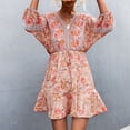 thumbnail image 4 of Vestido Floral Con Cuello En V, Mangas Largas Abullonadas Vestido Corto Floral Para Mujer Poliuretano Hermoso Elástico Cintura Alta Correa Trasera Para La Vida Diaria ANGGREK Otros, 4 of 6