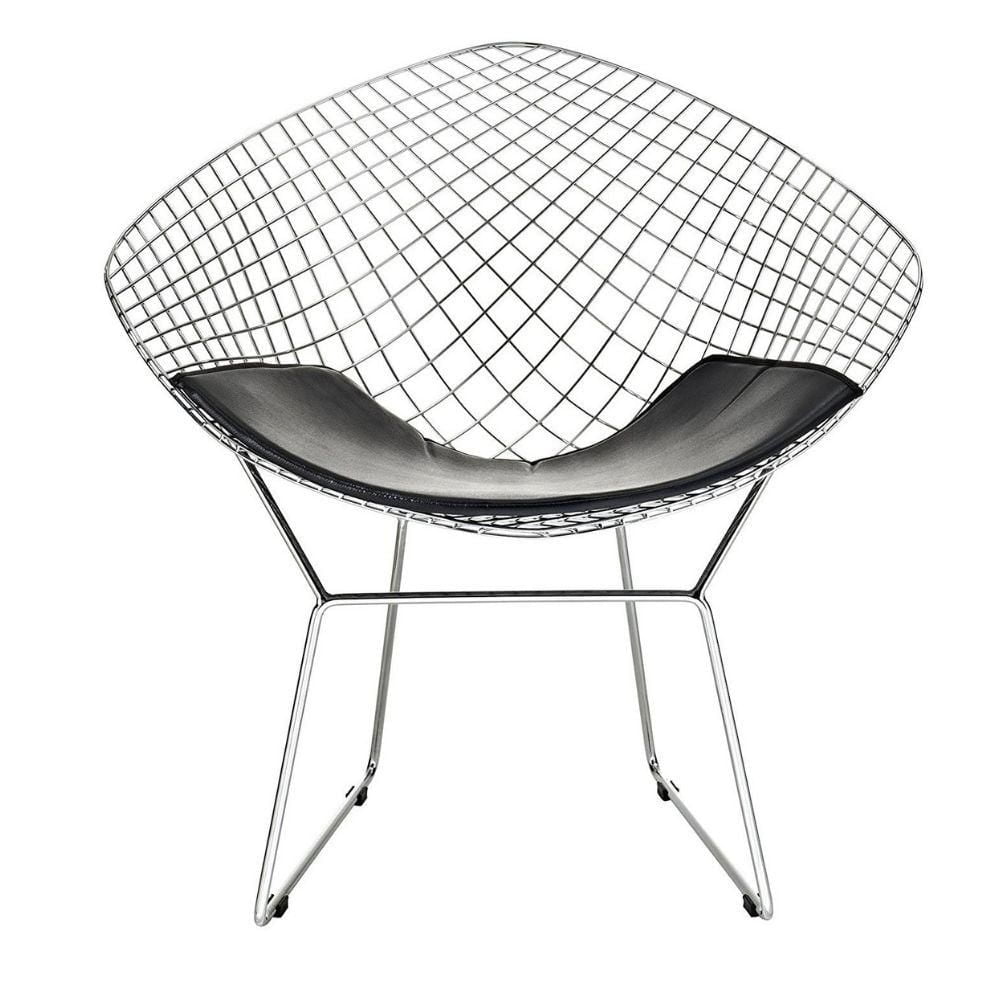 Chaise longue en métal de style Bertoia en chrome avec coussin inclus, chaise longue de salon en métal chromé brillant